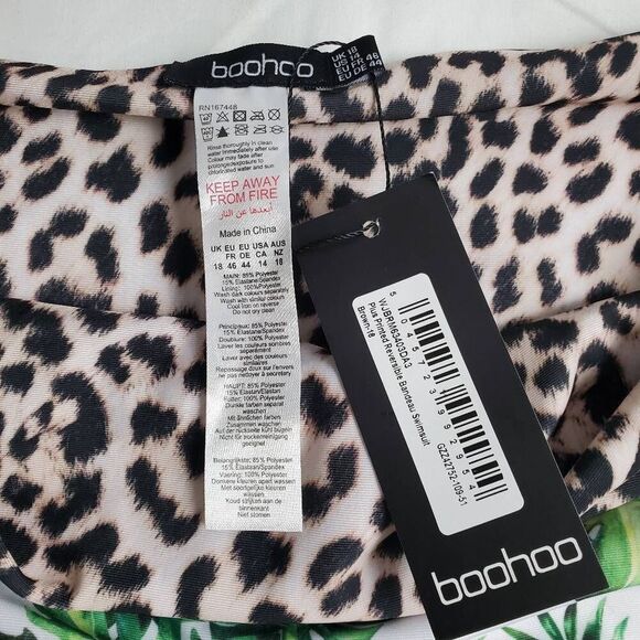 Boohoo Plus Bandeau Swimsuit Bottom Leaf Print Leopard Trim Size 18 NWT - Picture 5 of 7